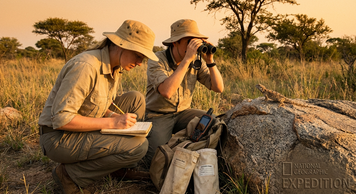 Researchers observing the Ubikuti in the field, Limpopo